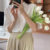 Short Sleeve Basic Button Blouse Shirts